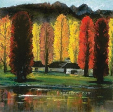 Lin Fengmian Painting - Crepúsculo de otoño en un bosque 1960 tinta china antigua